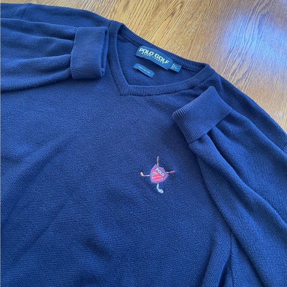 Polo Ralph Lauren Golf Mens Navy Blue Knit Sweater Sport VNeck Logo Athletic Lg - Picture 1 of 8